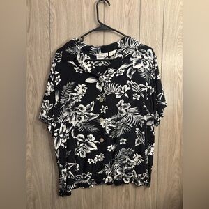 Fashion Bug Black and White Floral Button-Down Shirt